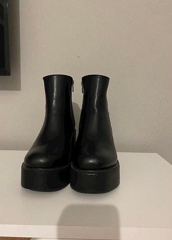 38 Beden Siyah Deri Platform Topuklu Goth Bot