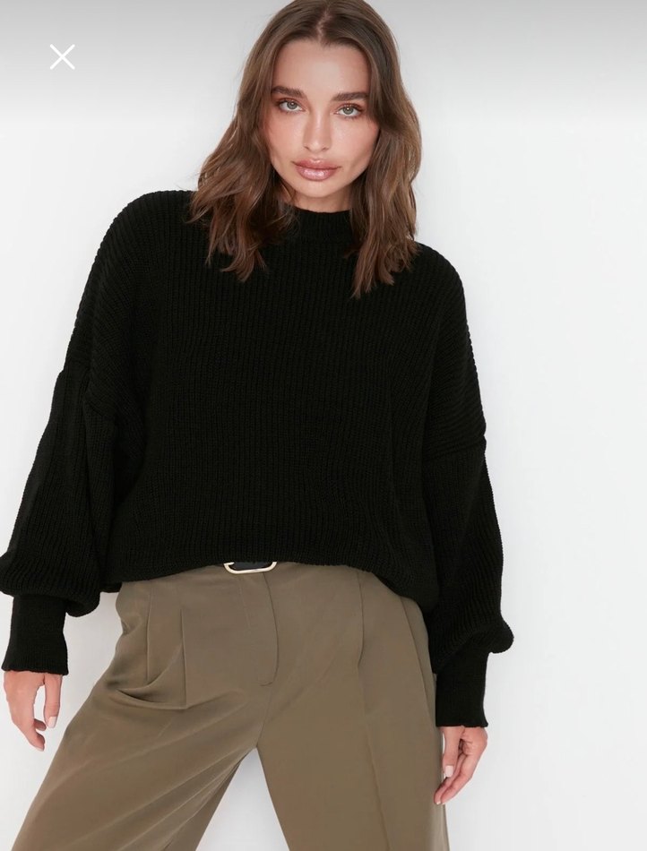 Siyah Kadın Triko Salaş Kazak - Görsel 3