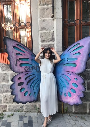 s Beden Pamuklu Beyaz Uzun Askılı Elbise