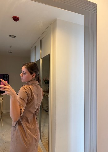 Bej Midi Kolay Şıklık Kadın Elbise - Görsel 4