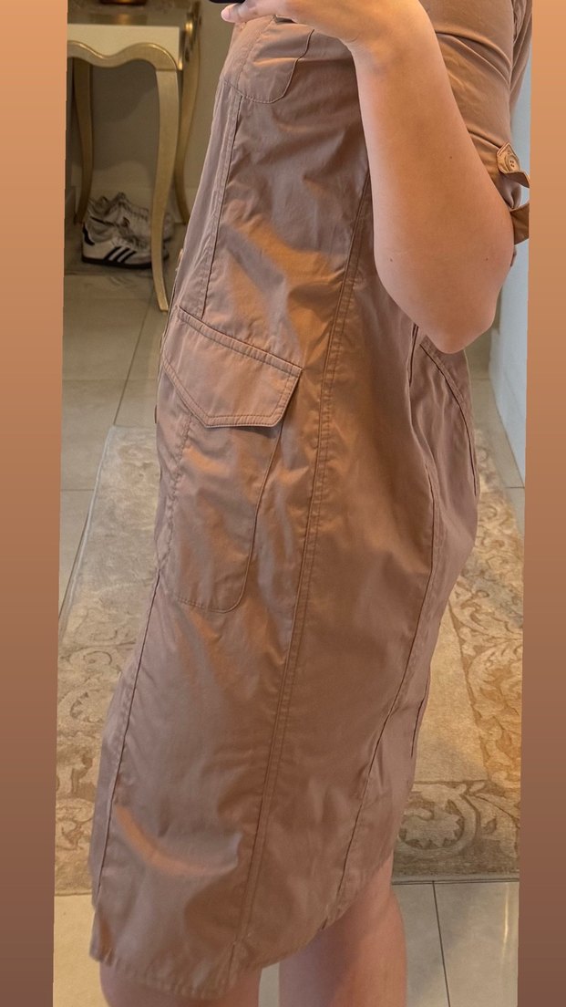 Bej Midi Kolay Şıklık Kadın Elbise - Görsel 5