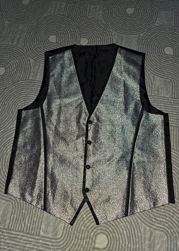 Düğmeli Yılan Desenli Gri Erkek Yelek - Görsel 6