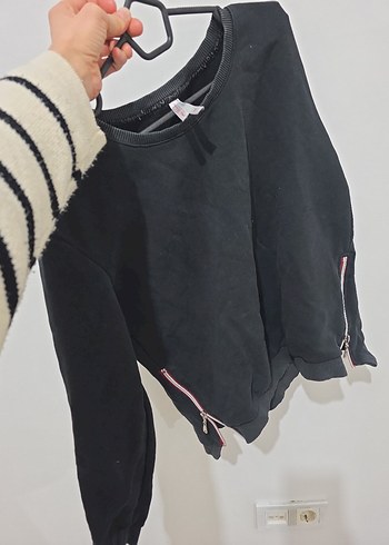 Fermuarlı Siyah Kadın Sweatshirt - Görsel 2