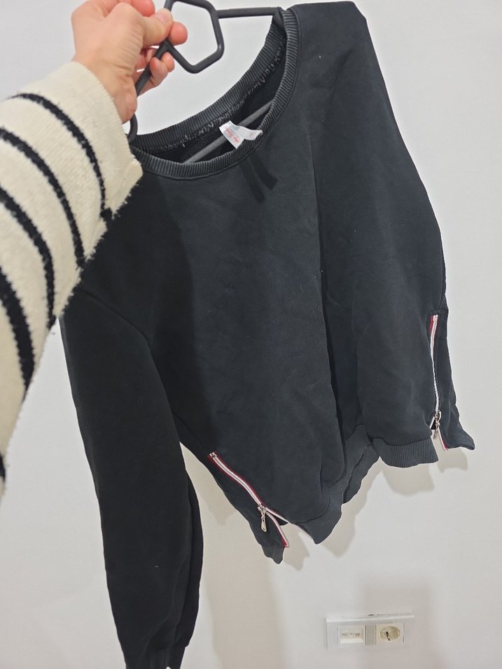 Fermuarlı Siyah Kadın Sweatshirt - Görsel 2