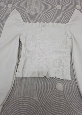 Beyaz Pilili Uzun Kollu Kadın Bluz - Görsel 2