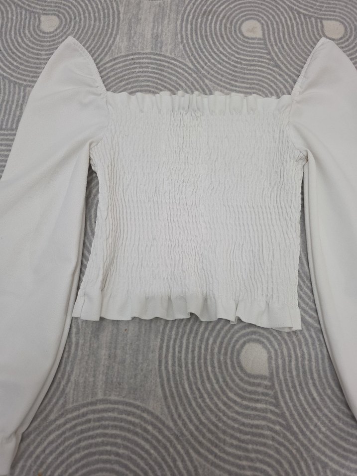 Beyaz Pilili Uzun Kollu Kadın Bluz - Görsel 2