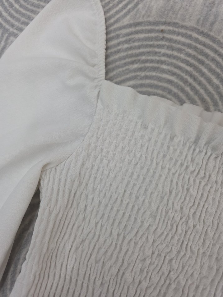 Beyaz Pilili Uzun Kollu Kadın Bluz - Görsel 5