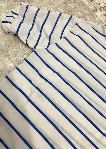 Mavi Çizgili Beyaz Hamile Tişört - Görsel 3