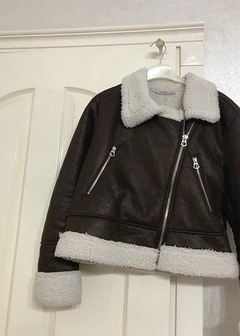 Kürk Detaylı Kahverengi Deri Biker Ceket - Görsel 3