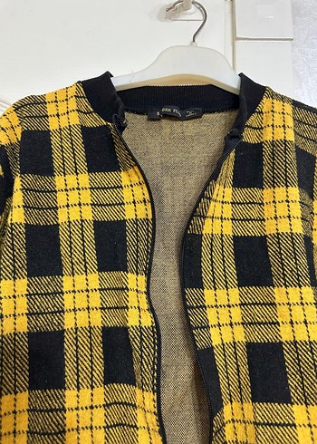 Sarı Siyah Kareli Kadın Yün Ceket - Görsel 2
