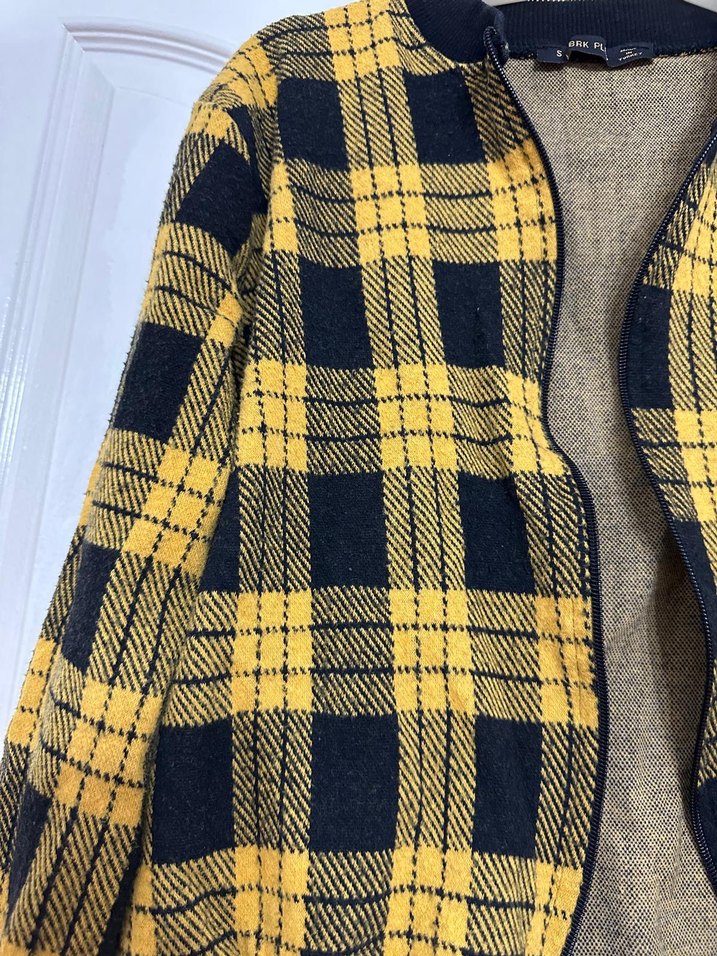 Sarı Siyah Kareli Kadın Yün Ceket - Görsel 4