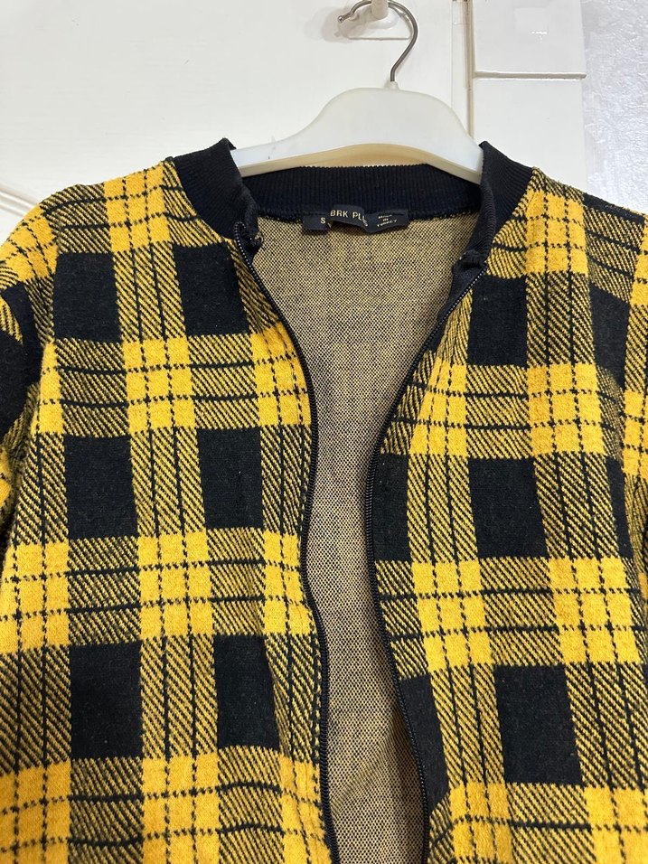 Sarı Siyah Kareli Kadın Yün Ceket - Görsel 2