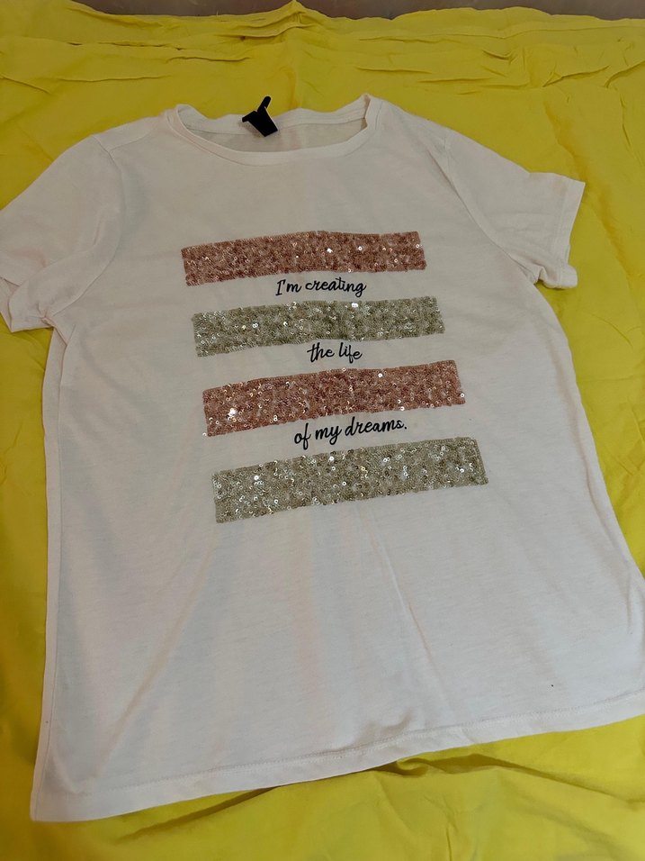 Kız Çocuk Payetli Baskılı Beyaz Tişört - Görsel 2