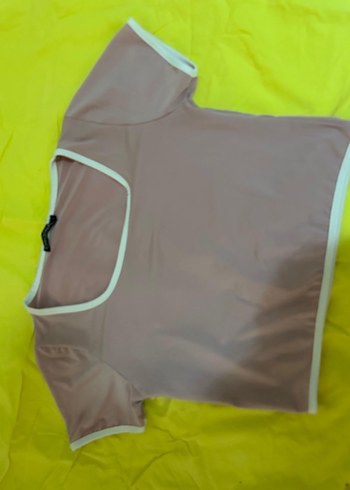 Bej Kadın Crop Top, Kısa Kollu, Günlük - Görsel 2