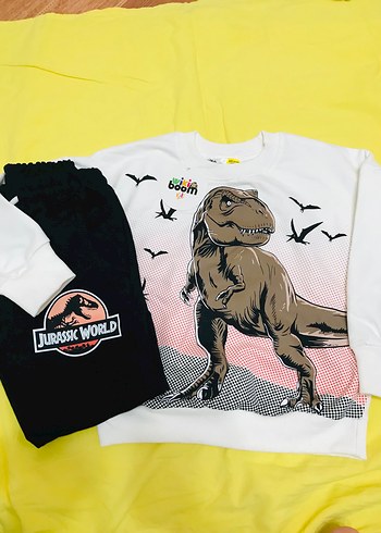 Beyaz Jurassic World Baskılı Erkek Sweatshirt takım - Görsel 2