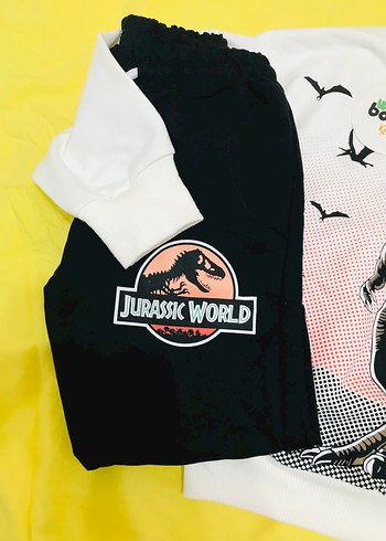 Beyaz Jurassic World Baskılı Erkek Sweatshirt takım - Görsel 4