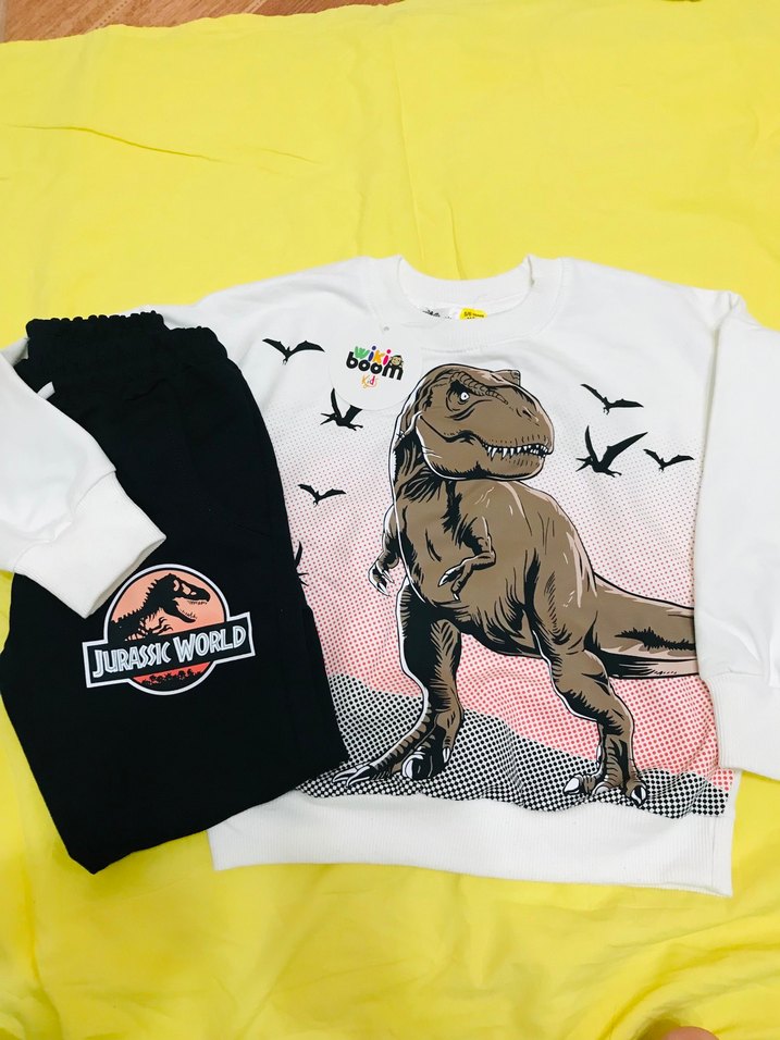 Beyaz Jurassic World Baskılı Erkek Sweatshirt takım - Görsel 2