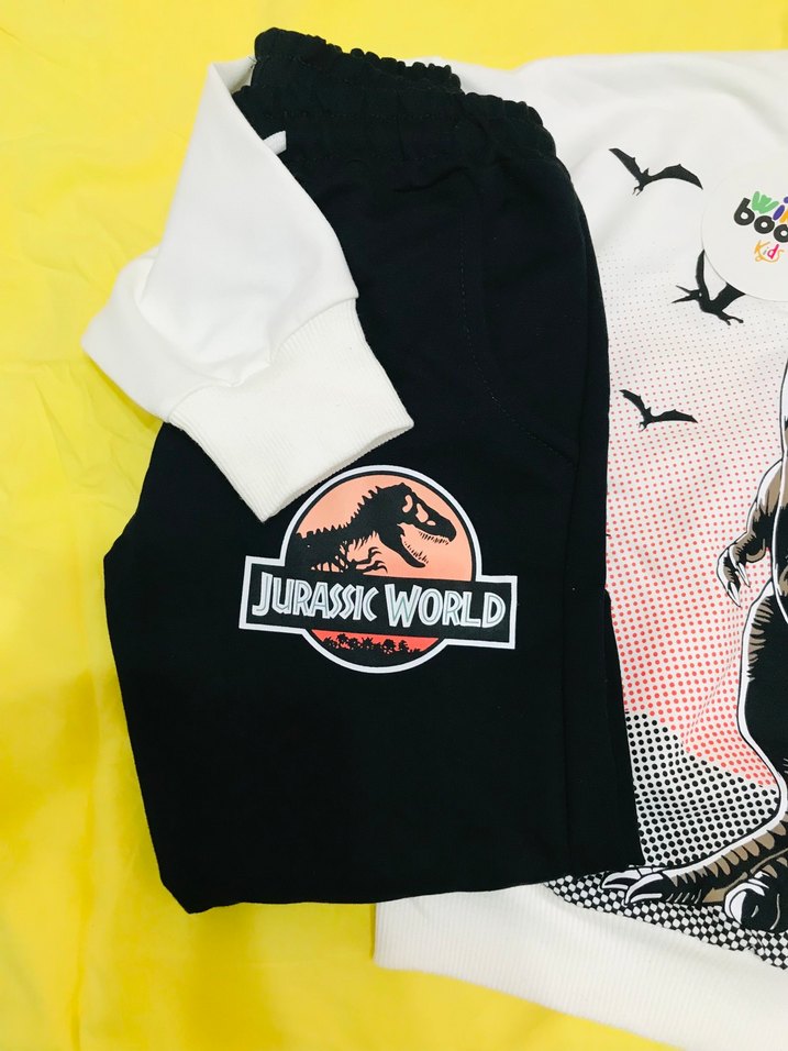 Beyaz Jurassic World Baskılı Erkek Sweatshirt takım - Görsel 4