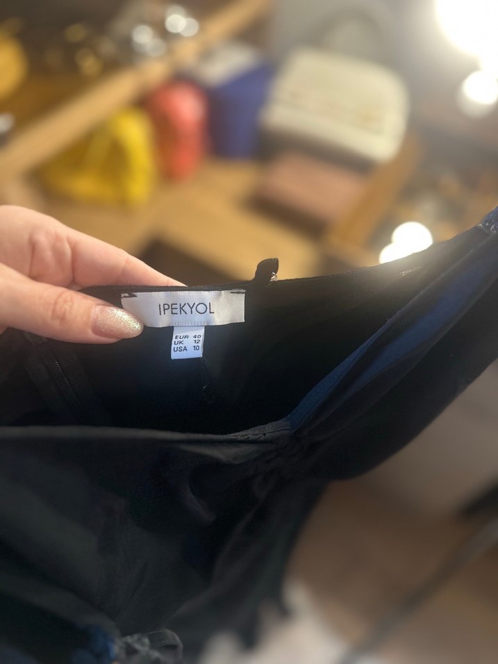 Siyah Drapeli V Yaka Uzun Kadın Elbise - Görsel 3