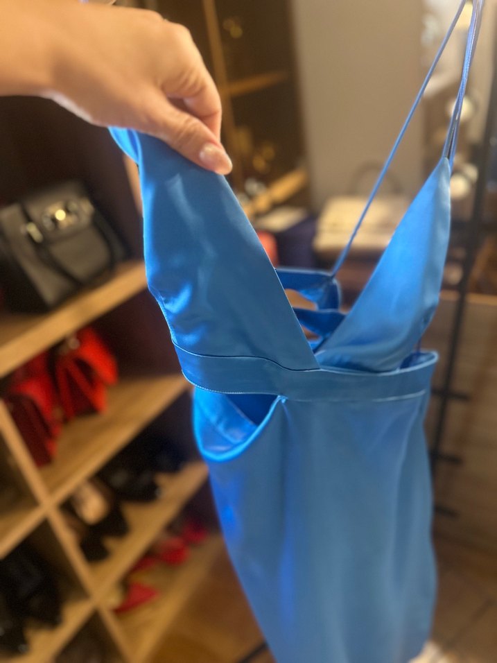 Parlak Mavi Drapeli Uzun Abiye Elbise - Görsel 2