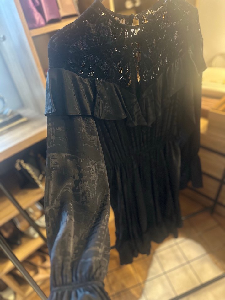 Fırfırlı Siyah Gotik Midi Elbise - Görsel 2