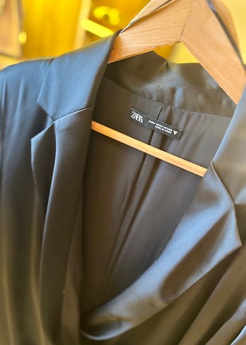 Zara Drapeli Siyah Kadın Uzun Blazer Ceket Elbise
