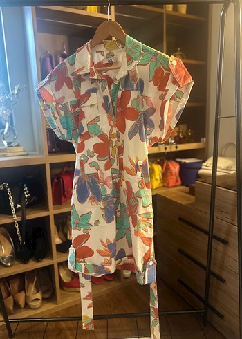 Renkli Desenli çiçekli Midi Tulum - Görsel 2