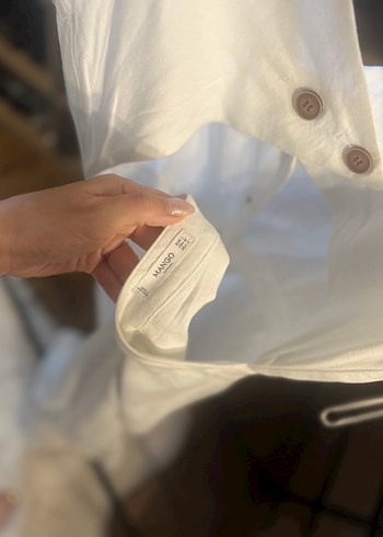 Düğmeli V Yaka Uzun Keten Elbise