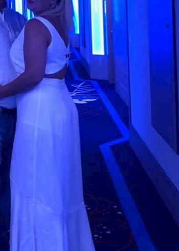 Düğmeli V Yaka Uzun Keten Elbise - Görsel 6