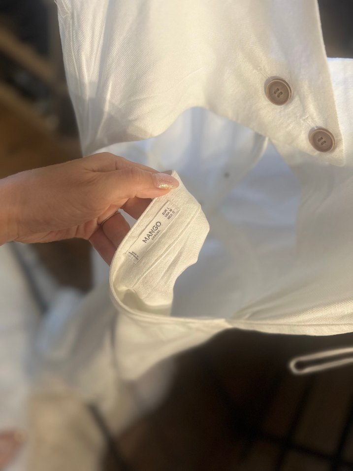 Düğmeli V Yaka Uzun Keten Elbise - Görsel 2