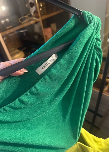 Yeşil Drapeli Uzun Straplez Elbise - Görsel 4