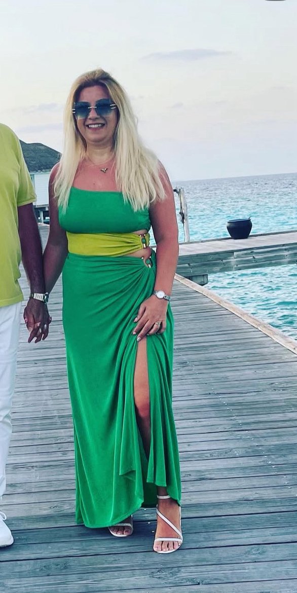 Yeşil Drapeli Uzun Straplez Elbise - Görsel 5