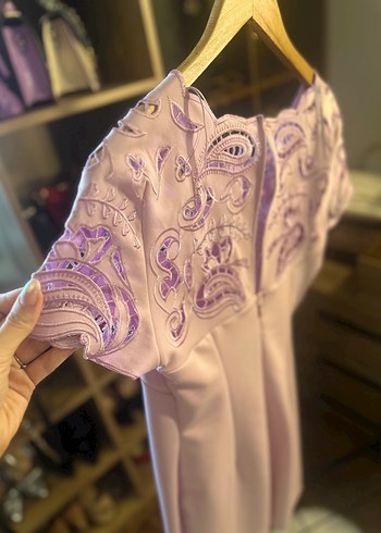 Dantel Detaylı Lila Mini Abiye Elbise - Görsel 2