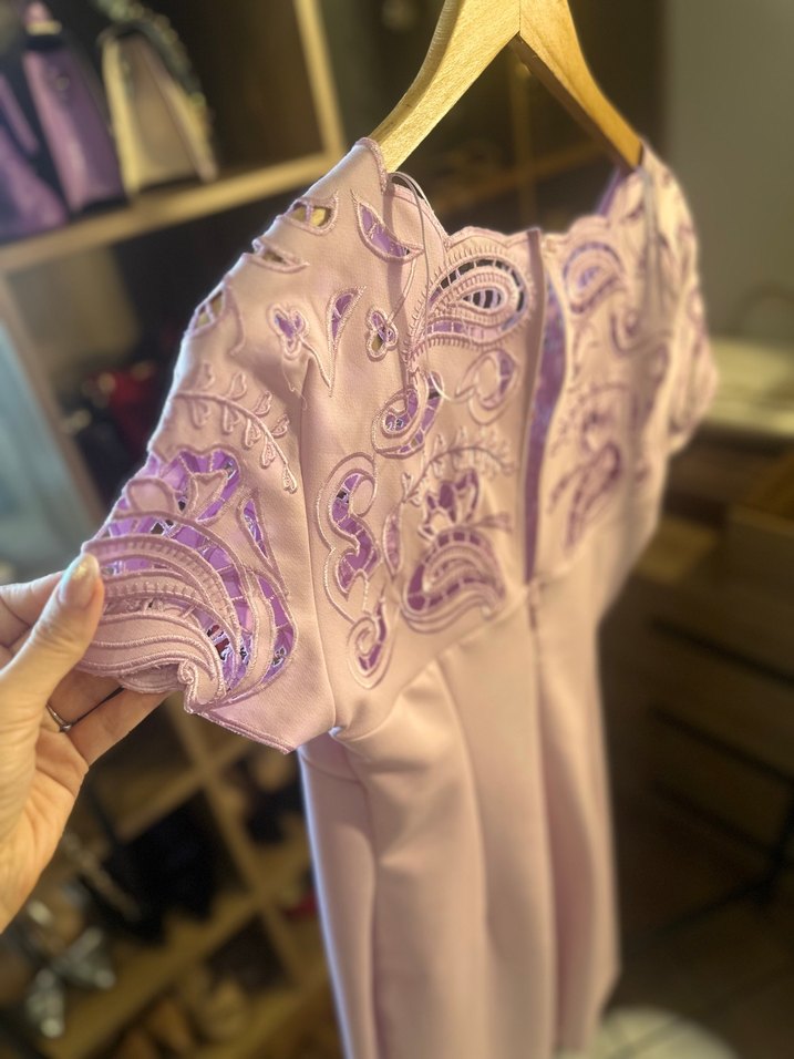 Dantel Detaylı Lila Mini Abiye Elbise - Görsel 2