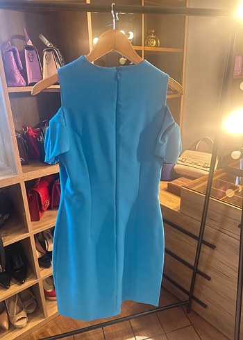 Mavi Kısa Kollu Midi Elbise - Görsel 5