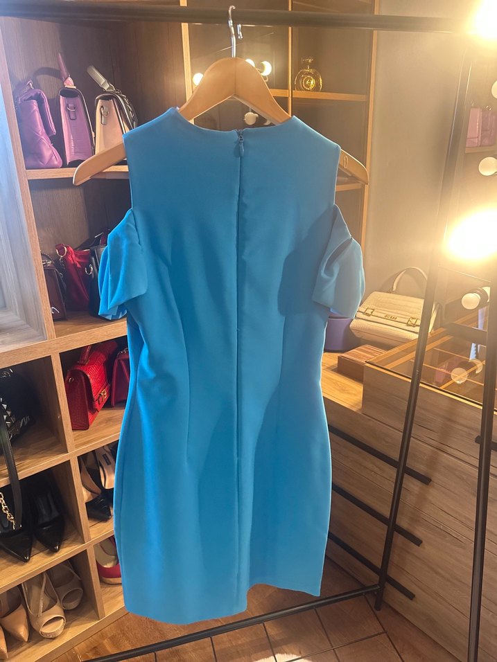 Mavi Kısa Kollu Midi Elbise - Görsel 5