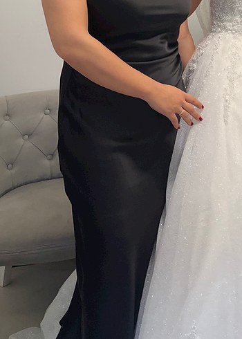 Zara Gri Saten Drapeli Uzun Elbise