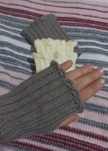 Gri Örgü Kadın Parmaksız Eldiven - Görsel 2