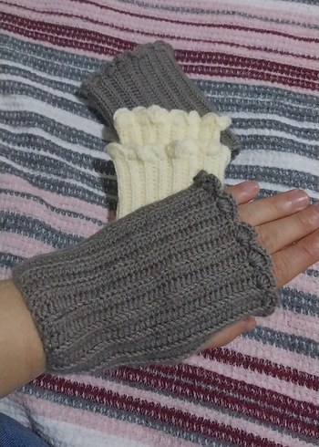 Gri Örgü Kadın Parmaksız Eldiven - Görsel 3
