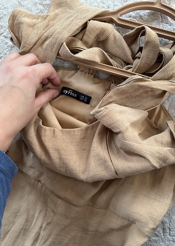 Bej Keten Kadın Midi Tulum - Görsel 4