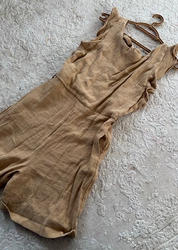 Bej Keten Kadın Midi Tulum - Görsel 2