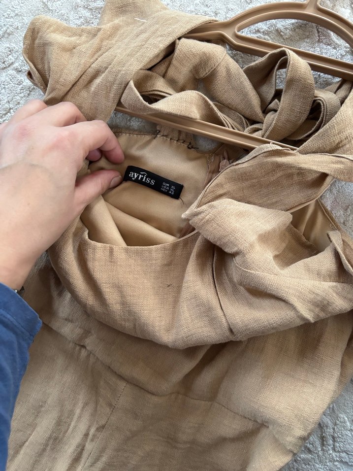 Bej Keten Kadın Midi Tulum - Görsel 4