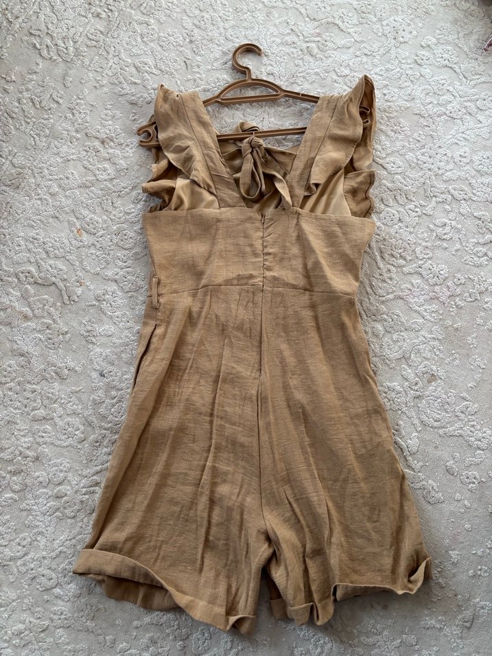 Bej Keten Kadın Midi Tulum - Görsel 3