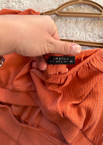 Kısa Kollu Turuncu Kadın Mini Tulum - Görsel 3