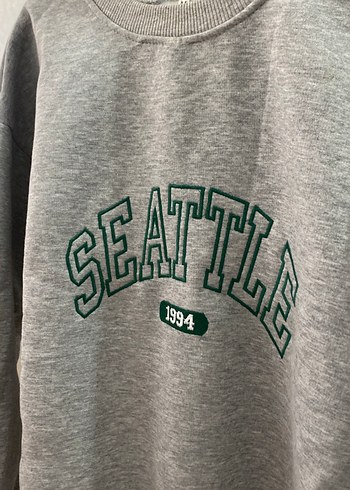 36 Beden Gri Seattle Baskılı Kadın Sweatshirt