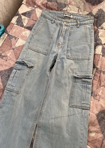 Diğer Mavi Bol Kesim Midi Boy Kot Pantolon