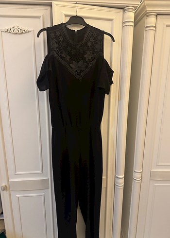 Dantel Detaylı Siyah Kadın Uzun Tulum - Görsel 5