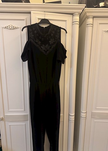 Dantel Detaylı Siyah Kadın Uzun Tulum - Görsel 6