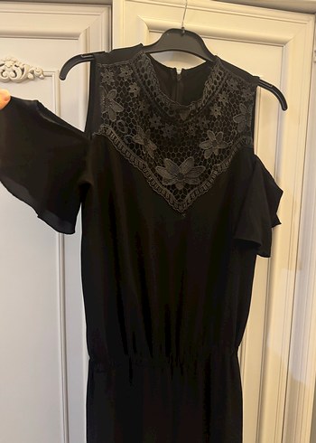 Dantel Detaylı Siyah Kadın Uzun Tulum - Görsel 3