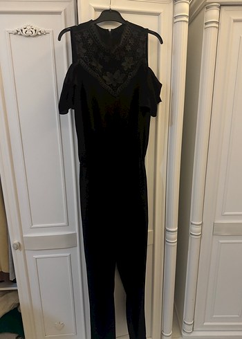 Dantel Detaylı Siyah Kadın Uzun Tulum - Görsel 2